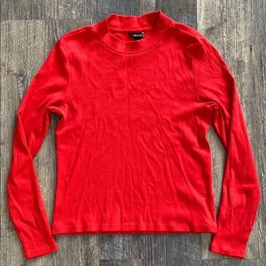 Women's Ribbed Red Long Sleeve Top